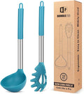 Silicone Pasta Fork and Ladle Spoon Set, Large Non Stick Kitchen Utensils for Cooking,Stirring,Serving Spaghetti, Soup, Sauce (BLUE)-Ruum Studio Home