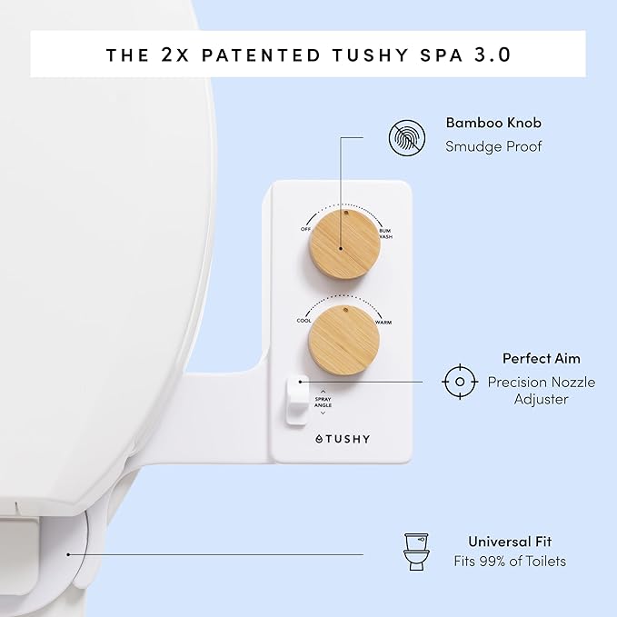 TUSHY 3.0 Spa Bidet Attachment. Cool to Warm Water. It's Time to Replace Toilet Paper, Fresh Water Spray (Requires Sink Access for Optional Temperature Control), Bamboo-Ruum Studio Home