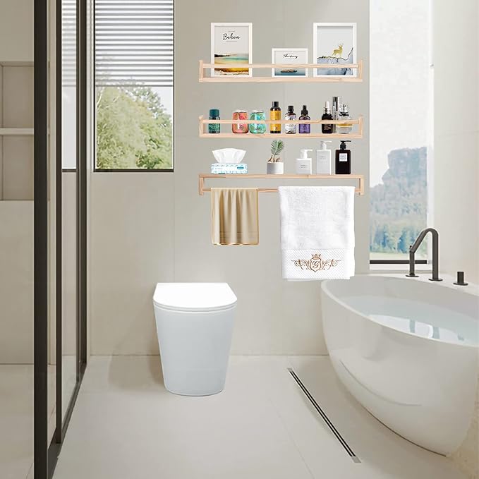 AZSKY Natural Wood Nursery Shelves Floating Wall Book Shelves Nursery Kids Baby Toddler Room Décor 36 in Bookshelf for Toy Picture Display a Set of 3 Same Sizes-Ruum Studio Home