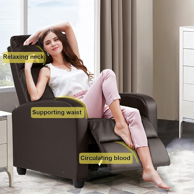 BestMassage | Recliner Chair | No Massage Function | Pu Brown | with Lumbar Support, Adjustable Push Back, Wide Armrests, Footrest & Padded Seat | Easy Assembly | for Living Room, Home Theatre-Ruum Studio Home