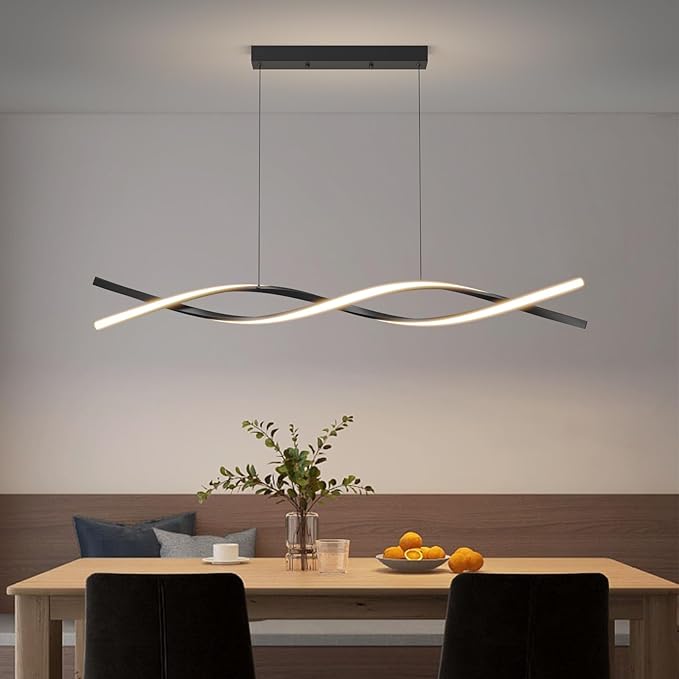 Modern Ceiling Pendant Light, Dimmable LED Pendant Light, Dimmable 3 Color Mode Chandelier for Living Room, Dining Room, Kitchen, Bedroom,Bar(Black, 39IN)-Ruum Studio Home