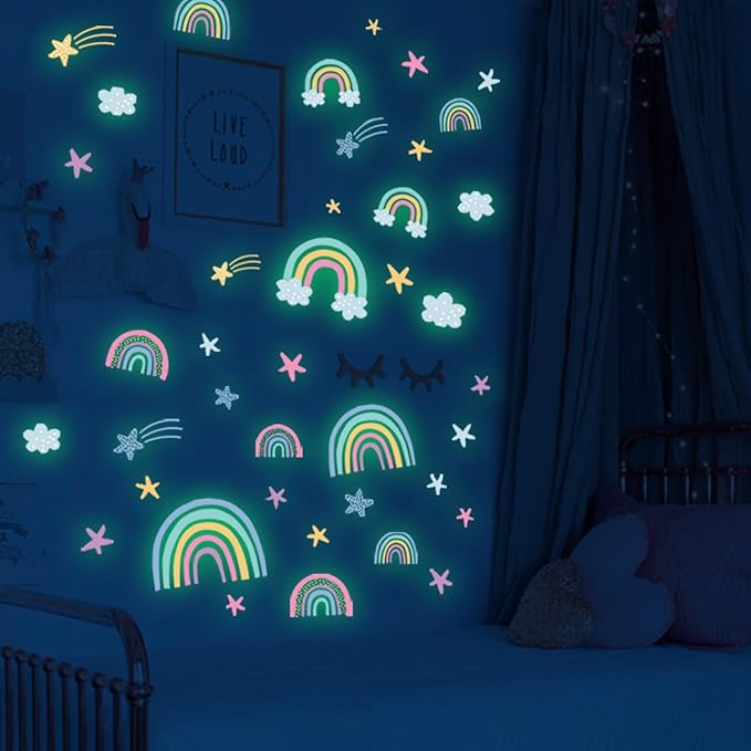 Quanhaigou Rainbow Clouds Stars Glow in The Dark Wall Stickers DIY Home Decor for Kid Boys Girl Bedroom Bathroom Decorations-Ruum Studio Home