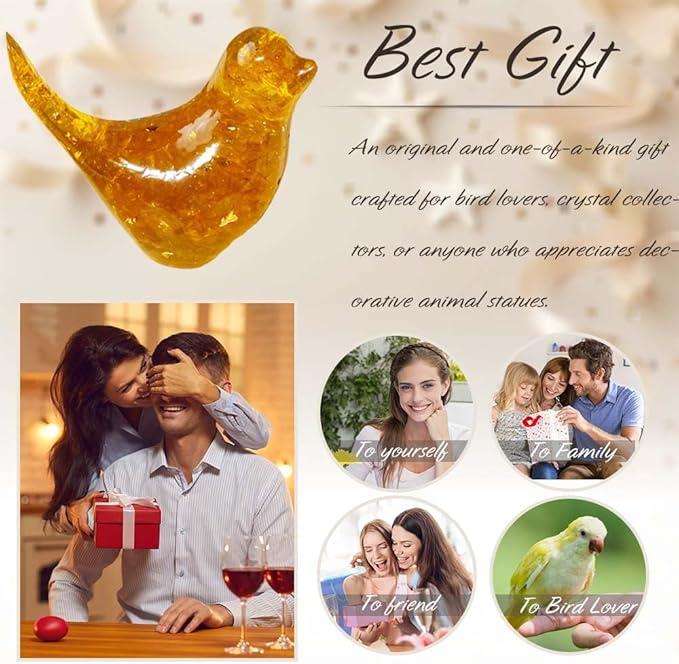 Crystal Bird Figurines, Resin Animal Statues, Miniature Decorative Gravel Birds, Home Decor (4PCS-Citrine)-Ruum Studio Home