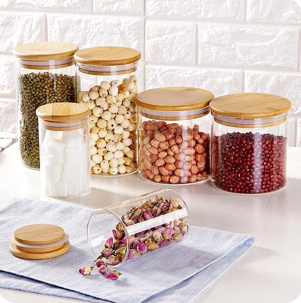 15oz Glass Food Storage Jars, Glass Jars with Bamboo Lids, Kitchen Storage Jars, Set of 6, Canisters with Airtight Lids for Spice, Coffee, Cookie, Pantry Organizers-Ruum Studio Home