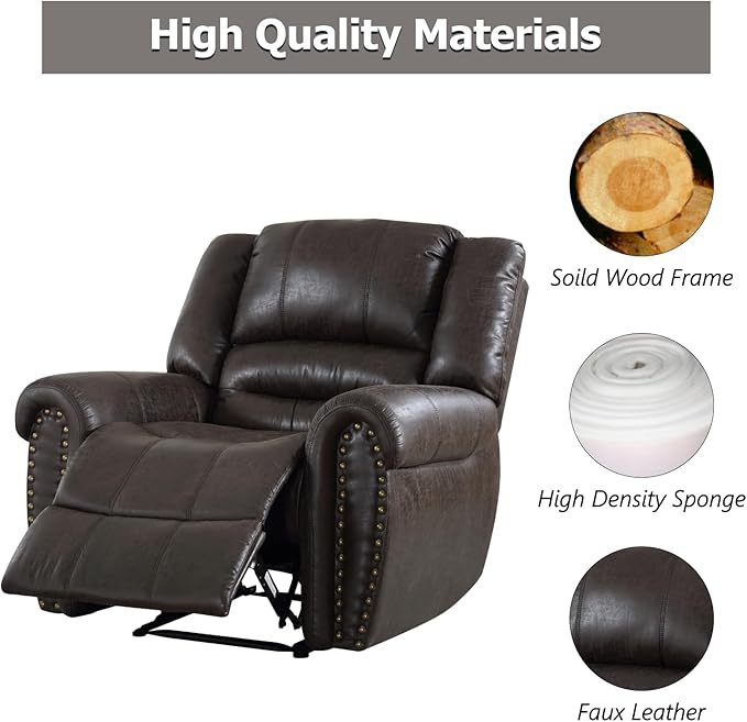CANMOV Leather Recliner Chair Set of 2, Classic and Traditional Manual Recliner Chair with Comfortable Arms and Back,Manual Single Recliner Sofa for Living Room, Dark Grey-Ruum Studio Home