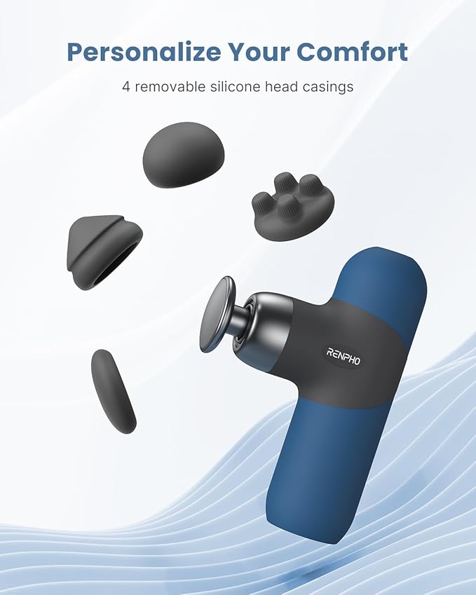 RENPHO Mini Thermal Massage Gun with Heat, Portable Deep Tissue Percussion Massager, Color Silicone Sleeves Travel Size with Carry Case, Aegean Blue-Ruum Studio Home