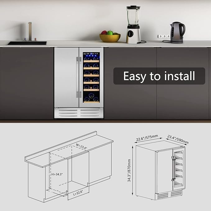 Wine and Beverage Refrigerator,24 Inch Dual Zone Wine Beverage Cooler, Built-in/Freestanding Beer and Wine Fridge with a Powerful Compressor, 20 Bottles and 88 Cans Capacity-Ruum Studio Home