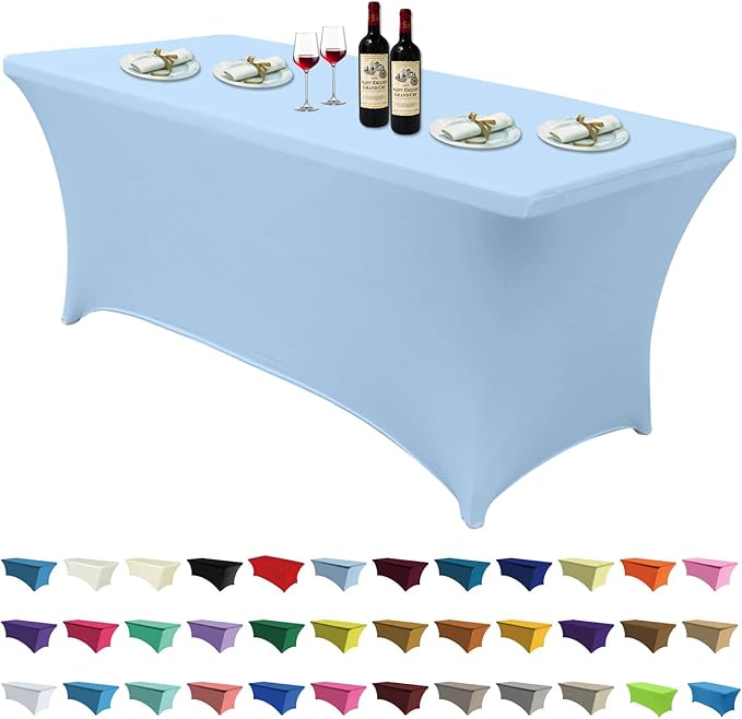 ABCCANOPY 6 FT Spandex Table Cover Stretch Fitted Wrinkle Resistant Tablecloth Reuse for Rectangular Folding Table Patry Event Wedding Banquet Protector Sky Blue-Ruum Studio Home