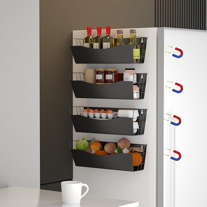 Magnetic Kitchen Organizer for Refrigerator Spice Rack Organizer Metal Magnet Shelf For Waching Machine Strong Magnetic Fridge Shelf for Microwave Kitchen Pantry Organizer No Drilling Installation-Ruum Studio Home