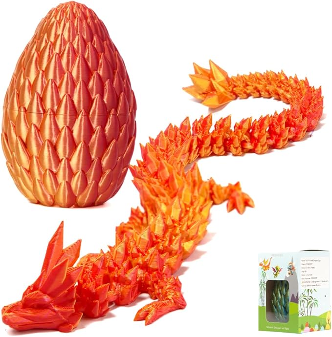 3D Printed 12” Articulated Crystal Dragon Inside 5.1” Egg - Unique Collectible, Fidget Toy, Fantasy Home & Office Desk Decor (Laser Red)-Ruum Studio Home