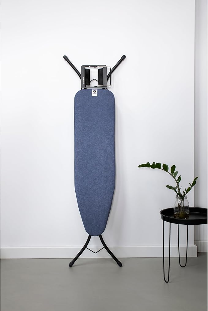 Brabantia Size A Compact Small Ironing Board (43x12 in) 7 Height Options, Adjustable Steam Iron Rest Holder (Denim Blue) Non-Slip Feet, Anti-Collapse Child Locks-Ruum Studio Home