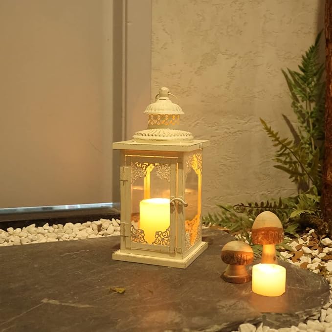NEEDOMO Large Lanterns Decorative Indoor, 14'' Vintage Outdoor Lanterns with Clear Glass, Metal Candle Holder Lantern Rustic Farmhouse Shelf Decor for Indoor Outdoor Events Wedding and Party-Ruum Studio Home