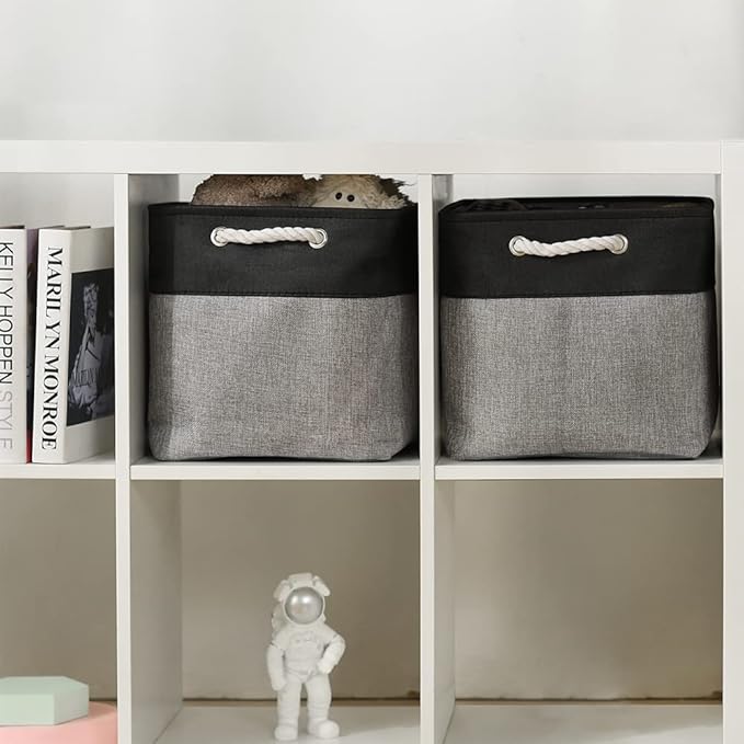 TcaFmac Organization and Storage Basket for Shelves - 16x12x12 inch Large 2 Pack Collapsible Storage Boxs for Organizing, Fabric Storage Cubes for Closet Cloth Toy Books Kids(Black&Grey)-Ruum Studio Home