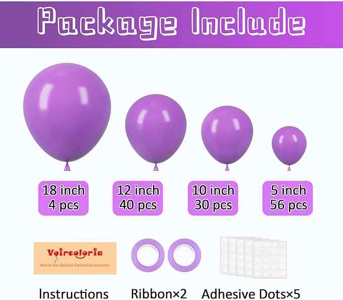 130pcs Purple Balloons Different Sizes 18" 12" 10" 5" Party Latex Balloons for Birthday Baby Shower Halloween Wedding Valentine's Day Party Bachelorette Decorations-Ruum Studio Home