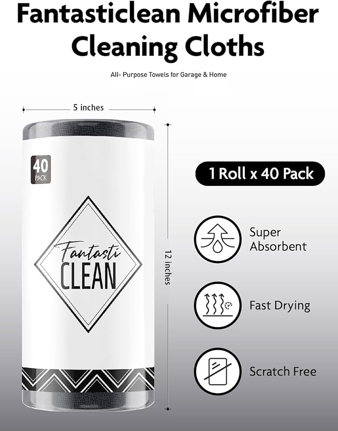 Fantasticlean Microfiber Cleaning Cloth Roll -40 Pack, Tear Away Microfiber Towels, 12" x 12", Reusable, Washable, Scratch Free, Ultra Absorbent Dish Rags for Car, Home, Garage or Shop (DimGrey)-Ruum Studio Home