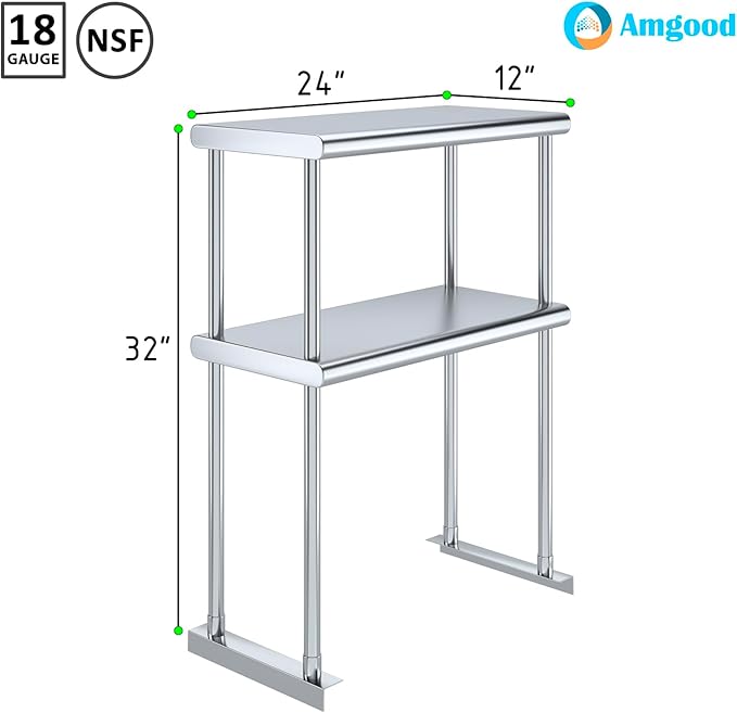AmGood Double OverShelf Stainless Steel NSF - Many (24" Long x 12" Deep)-Ruum Studio Home