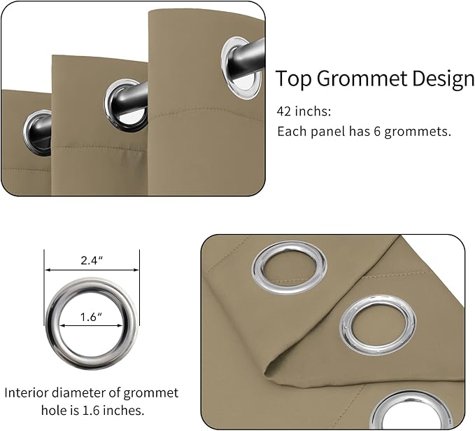 Easy-Going Blackout Curtains for Bedroom, Solid Thermal Insulated Grommet and Noise Reduction Window Drapes, Room Darkening Curtains for Living Room, 2 Panels(42x72 in, Tan)-Ruum Studio Home