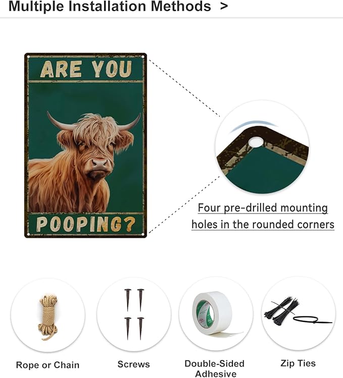 ALKB Funny Highland Cow Are You Pooping Metal Signs Vintage Farmhouse Bathroom Wall Decor Highland Cow Lovers Gift 8 x 12 Inch-Ruum Studio Home