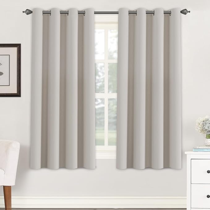 H.VERSAILTEX Premium Blackout Thermal Insulated Room Darkening Curtains for Bedroom/Living Room - Classic Grommet Top (2 Panels, Stone, 52 Inch by 63 Inch)-Ruum Studio Home
