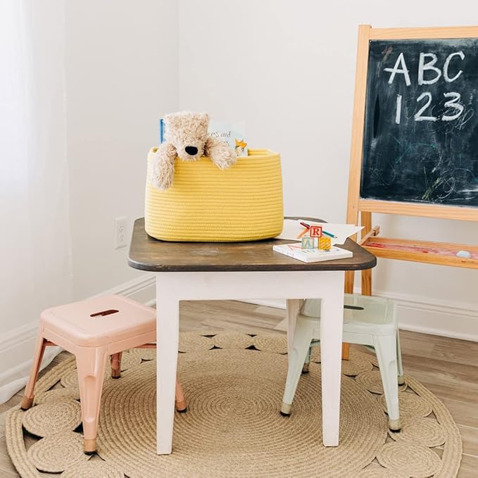 OrganiHaus Yellow Basket for Shelves, Decorative Cloth for Organizing, Cotton Rope Storage Basket for Toys, Small Woven Baskets for Storage-Ruum Studio Home