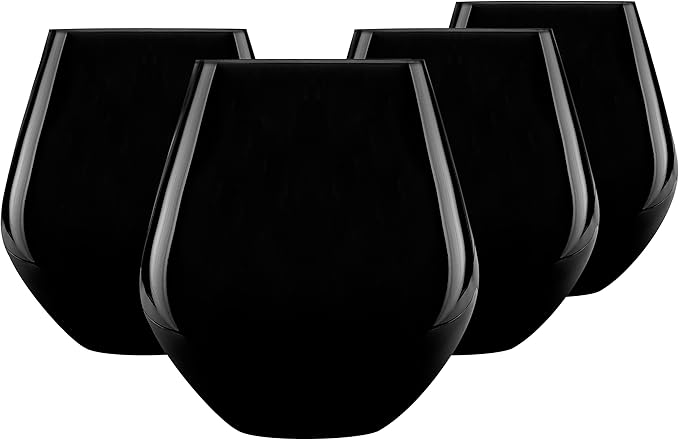 Godinger Stemless Red Wine Glasses, Drinking Glasses, European Made Stemless Wine Glass - Black, 17oz, Set of 4-Ruum Studio Home