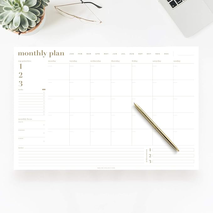 Bliss Collections Monthly Planning Pad, To Do List Notebook - Undated Tear-Off Sheets Notepad - Work Calendar, Organizer, Scheduler for Goals, Tasks - The Essential, 12" x 18", 18 Sheets-Ruum Studio Home