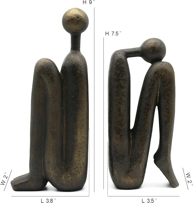 Lukitas Thinker Decorative Bookends, Non-Slip Book Holder, Book Ends for Shelves Living Room Office Home Decor, Resin, 1Pair/2Piece 9''-Ruum Studio Home