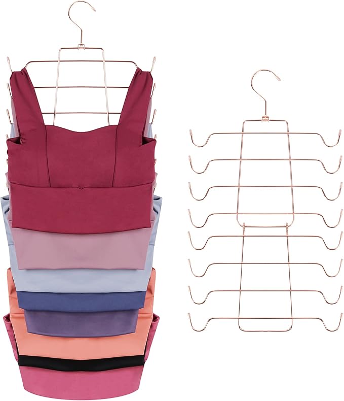 ZEDODIER Tank Top Hanger, 2 Pack Space Saving Bra Hangers, Non-Slip Hanging Sport Bras Holder, Closet Organizers and Storage for Camisoles Tank Tops Bras Ties Swimsuits Strappy Dress, Rose Gold-Ruum Studio Home