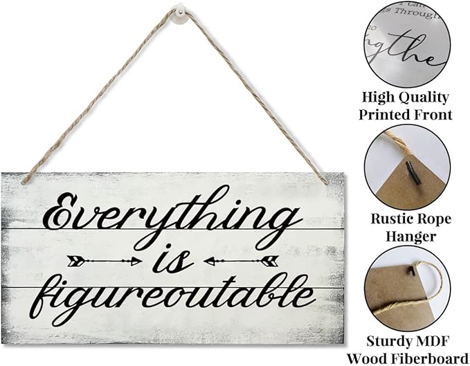 Everything is Figureoutable Decor Sign, Printed Wood Wall Art Sign, Funny Home Signs Decor, Hanging Wood Sign Home Decorative, Rustic Farmhouse Inspirational Wood Sign Decor Wall Art 12x6 in-Ruum Studio Home