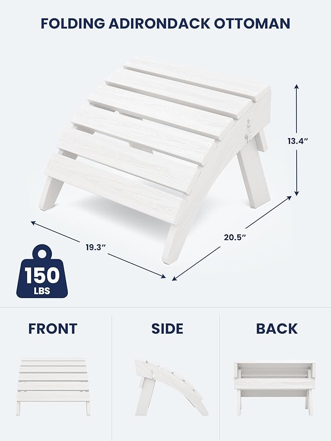 KINGYES Folding Adirondack Ottoman for Adirondack Chair, White-Ruum Studio Home