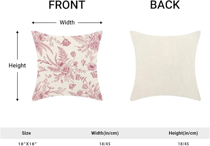 CXMEIFLY Hot Pink Spring Pillow Covers 18 x 18 Inch Set of 2 for Chinoiserie Flowers Decor Throw Pillows Floral Leaves Seasonal Plant Outdoor Decorative Cushion Cases for Couch Bed Decorations-Ruum Studio Home