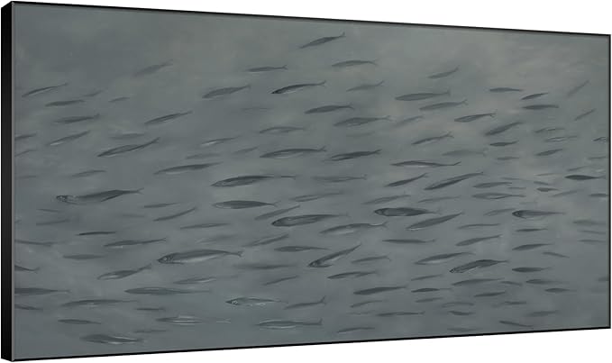 SIGNWIN 36"x60" Extra Large Framed Wall Art Gray School of Fish Minimalist Ocean-Inspired Marine Life Illustration for Home Living Room Bedroom Decor (Frame Assembly Required)-Ruum Studio Home