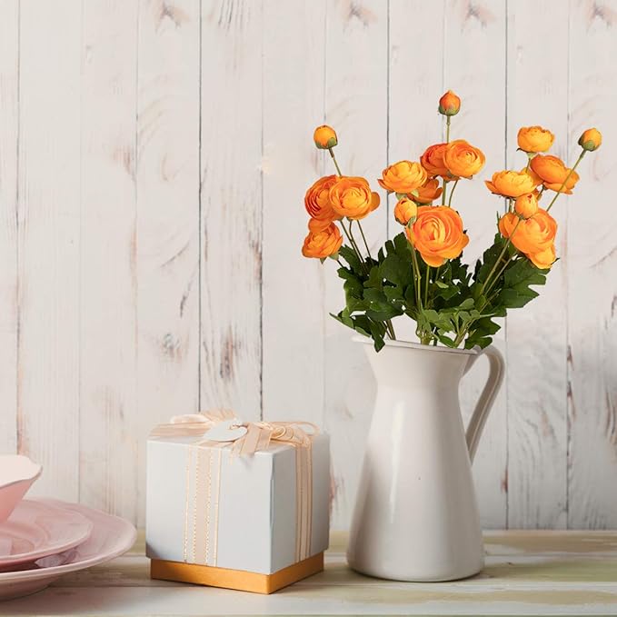 5 Stems Artificial Silk Ranunculus Flowers Orange 23" Tall,UV Resistant,Bendable Stems for Wedding Centerpieces,Home Deco（Orange）-Ruum Studio Home