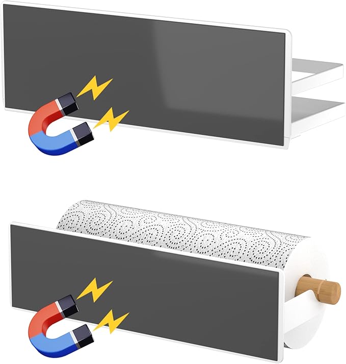 Magnetic Spice Rack for Refrigerator Moveable Magnetic Shelf Organizer with Paper Towel Holder Kitchen Refrigerator Storage Rack Fridge Magnet Organizer,White,3 Packs-Ruum Studio Home