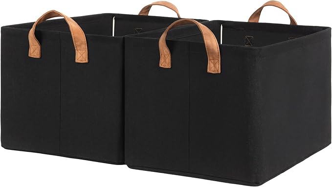 StorageWorks Storage Bins, Fabric Storage Bins for Shelves, Large Storage Baskets with Metal Frame, Closet Baskets and Bins with Handles, Black, 2-Pack-Ruum Studio Home