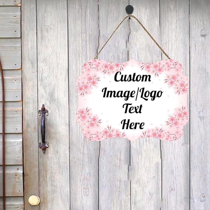 Personalized Wooden Welcome Sign Front Door Decor Home Sign Customized Image/Text Hanging Farmhouse Decorations for Home Office 11.2 * 8 Inch-Ruum Studio Home