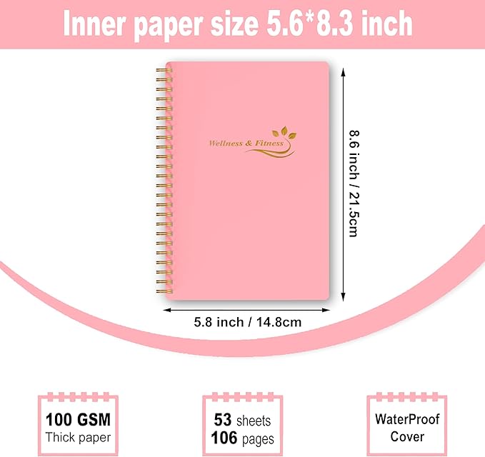 Wellness Planner & Fitness Log - Daily Diet & Health Journal with Weight Loss, Wellness Journal Notebook for Tracking Fitness, Sleep, Nutrition, Meal, Habits, A5(5.8 x 8.6 inch) (Pink)-Ruum Studio Home