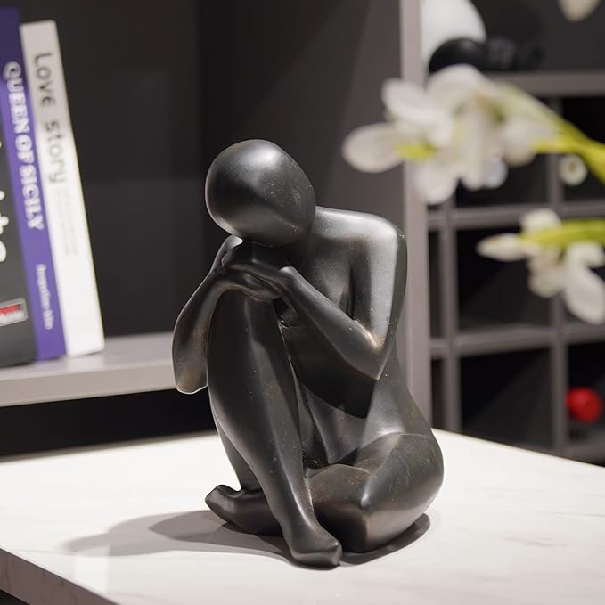 Guichifun Thinker Statue Resin Abstract Sculpture - Collectible Woman Figurine Art Home Office Bookshelf Decorative Objects Desktop Black Decor for Men&Women 5.25 X 6.25 X 8.5 Inch-Ruum Studio Home