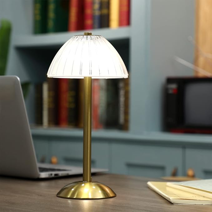Liliful 1 Pcs LED Portable Cordless Table Lamp Touch Battery Operated Rechargeable Desk Lamp 3 Color Dimmable for Bedroom Living Room Dining (Mushroom Style,Gold)-Ruum Studio Home