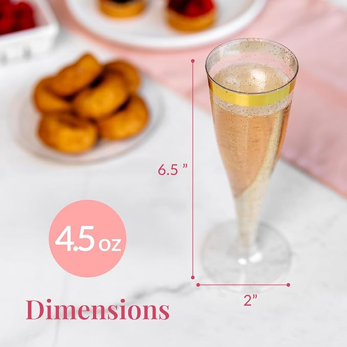 Prestee 48 Disposable Plastic Champagne Flutes with Gold Rim Glitter - Clear Toasting Glasses for Mimosa, New Year’s Eve Party, and Elegant Celebrations - Premium Quality Disposable Stemware-Ruum Studio Home
