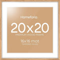 Homeforia 20x20 Wood Picture Frame, High End Natural Oak 20 x 20 Square Light Wooden Frames with Mat 16 by 16 inch Photo, 20by20 Poster Frames Matted to 16x16 Print, Tempered Glass, Wall Kit, Set of 1-Ruum Studio Home