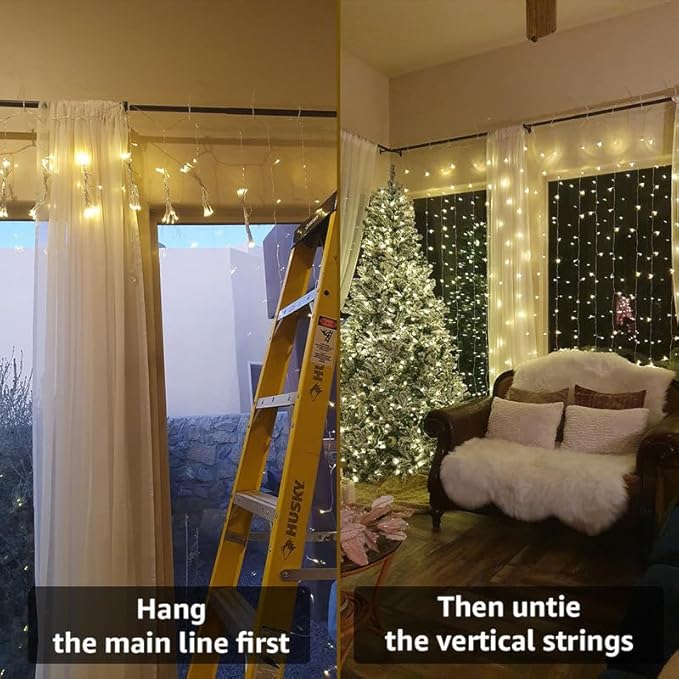 Lighting EVER 306 LED Curtain Lights with 18 Hang Down String Lights, 10×10 ft Plug in Hanging Fairy Lights for Bedroom Wall Window, Twinkle Backdrop Lights for Wedding Patio Gazebo (NOT Connectable)-Ruum Studio Home