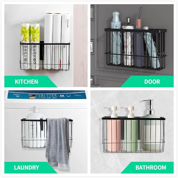 Magnetic Storage Basket Organizer for Fridge & Kitchen, 11lb Capacity Essentials Holder, No Tools Needed, Adjustable & Removable Spice Rack for Plastic Wrap, Foil, & More-Ruum Studio Home