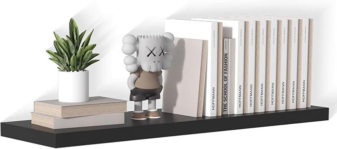 40 Inch Floating Shelf 1 Pack Large Floating Shelves for Wall No Drilling Accessories Included Deep Wall Shelves for Living Room Kitchen Farmhouse 40" W x 12" D x 1.2" Black-Ruum Studio Home