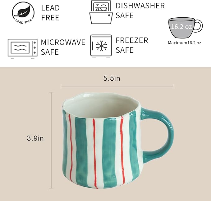Vibrant Striped Ceramic Coffee Mug - Unique Green Design, 12oz, Microwave & Dishwasher Safe, Perfect for Daily Brews tea or coffee-Ruum Studio Home
