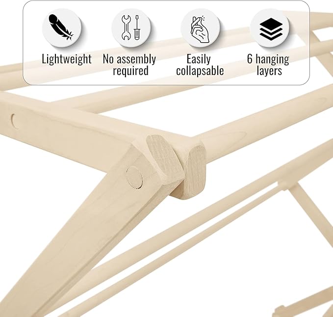 Pennsylvania Woodworks Premium American Maple Clothes Drying Rack - Handcrafted in Pennsylvania - Solid Wood Construction, Collapsible, Eco-Friendly Laundry Solution (Medium)-Ruum Studio Home