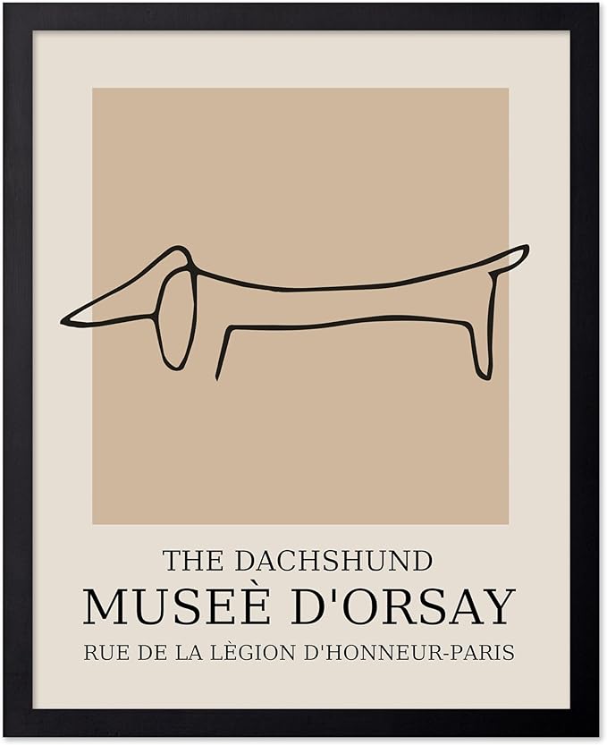 Poster Master Vintage Poster - Retro Minimalist Print - Gift for Artist, Housewarming - Dachshund Dog, Line Drawing, Abstract - Wall Decor for Living Room, Bedroom, 16x20 Black Framed-Ruum Studio Home