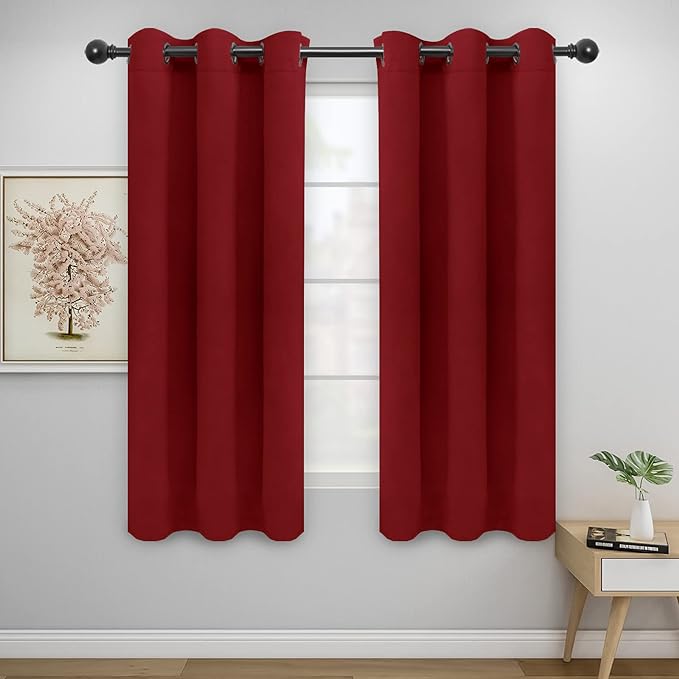 Easy-Going Blackout Curtains for Bedroom, Solid Thermal Insulated Grommet and Noise Reduction Window Drapes, Room Darkening Curtains for Living Room, 2 Panels(42x72 in, Christmas Red)-Ruum Studio Home