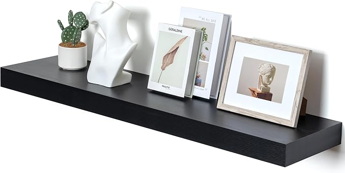 12'' Deep Floating Shelves, 48 Inch Large Floating Shelf Black, Deep Wall Shelves for Living Room Bathroom Laundry Room Bedroom Kitchen Home Office - Black-Ruum Studio Home