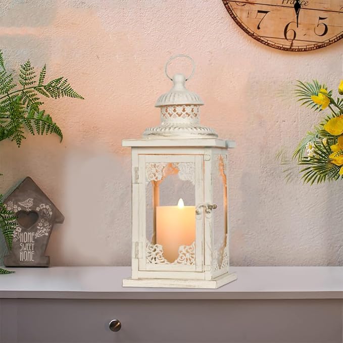 NEEDOMO Large Lanterns Decorative Indoor, 14'' Vintage Outdoor Lanterns with Clear Glass, Metal Candle Holder Lantern Rustic Farmhouse Shelf Decor for Indoor Outdoor Events Wedding and Party-Ruum Studio Home